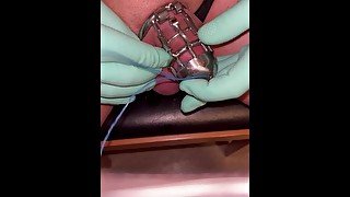 Sissyslut Jenny is putting her useless Sissycock in a permanent chastity cage