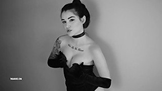 Velvet Crush (hot brunette model gives you a sexy tease in black & white)