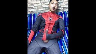 Jush Lee Jerking Off in His Spiderman Custome- Throwback Jerk Off Series