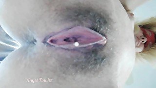 PERFECT HAIRY TEEN PUSSY DRIPPING CUM SPERM CLOSE UP