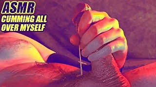 (ASMR) Hot guy strokes his wet oiled cock for you with big cumshot / male solo jerking off voyeur