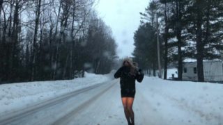 Amateur female masker out in the snow with high heels!