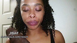 Cock craving ebony babe enjoys deepthroating