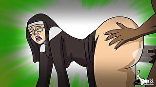 Sexy nun gets fucked good by two horny BBC’s