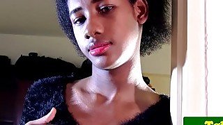 Black tgirl jerking and showing off bigtits