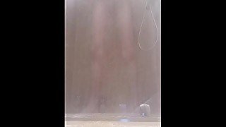 Jerking off my huge cock in the shower