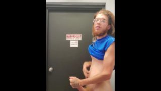 Big Dick Sexy White Boy Jacking it at a Public Laundromat!