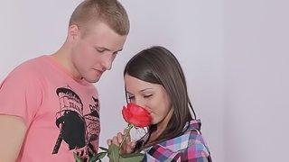 He offers her a rose for her sweet yummy pussy