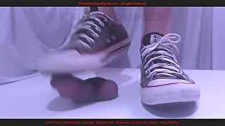 Torturing Cock and Balls with my Old Converse Until Cum