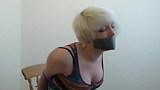 Roped And Tape-gagged Blond In Escape Challenge