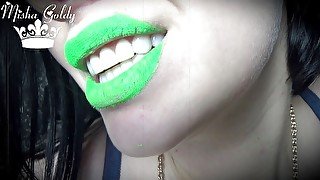 Neon green lipstick slave worship