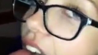 Girl with glasses gives blowjob but wasn't ready for cim