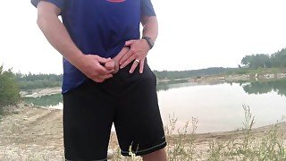 Public Masturbation with a Beautiful Scenery of a Lake out here in Bear Country while camping alone