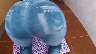 Spanking round ass teen with leggins