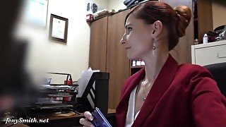 Skinny office MILF exposes her fun parts