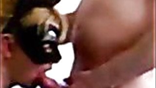 Blonde mature gives blowjob to a guy. Homemade video.