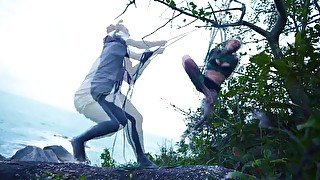 TATTOO piercing dreadhead girl gets tied up by LILY LU on public beach - kinbaku, shibari, bondage