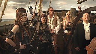 Horny pirate bangs two good looking brunettes