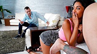 Stunning ebony with round ass Scarlet Rebel fucked by two men