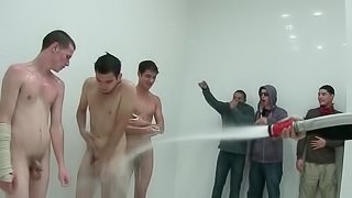 Gay college gangbang in shower with hot freshers