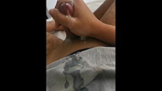 Guy spits out all his cum after a long time