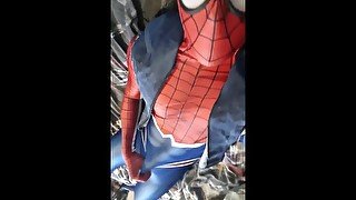 Spiderman rubs one out, cums in his suit