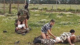 Military hunks banging outdoors