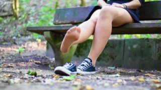 Playing With My Pantyhose Feet And Converse On A Parkbench