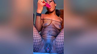 Young Freak Squirts In Fishnets