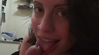 Homemade amateur video of a pretty girlfriend giving a blowjob