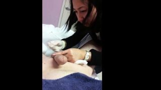 Asian lady waxing and massaging make dick cum