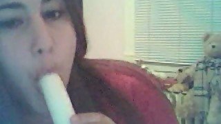 Alluring teen sucking dildo like tasty juicy cock