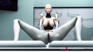 Alien lesbian sex in sci-fi lab. Female android plays with an alien