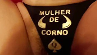 Wife showing off cuckold woman's tattoo and panties