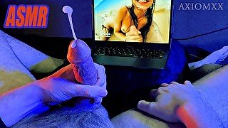 (ASMR) BIG CUMSHOT WATCHING LEOLULU PUBLIC BEACH PORN, GUY JERKING OFF REACTION, MOANING, BLOWJOB