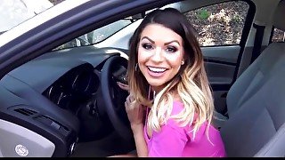 Driver fuck hot girl red dress on car