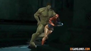 Big muscular Hulk gets to fuck Spider Man in his tight ass