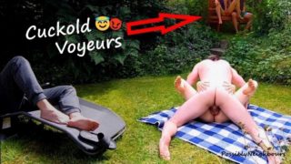 Public Park Wife Sharing - Cuckold Fun with Masturbating Voyeurs