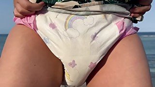 Pissing in diaper outdoors