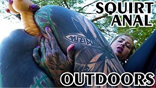 Naughty TATTOO model PUBLIC masturbation, Alternative teen ANAL SQUIRT outdoors, anal gape, prolapse