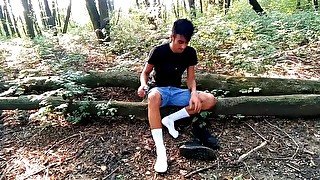 White socks POV outdoor walking, worshiping and making them dirty