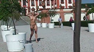 Naughty blonde chicks naked on public streets