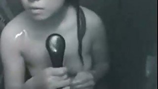 My lean Asian gf gets naked and takes shower on hidden cam video