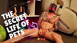 Human pup dog mask masturbating with rubber ducks full version