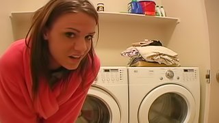 Horny Teen Riding A Dildo On Top Of A Washing Machine