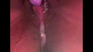 Close up pierced ebony pussy squirting