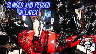 Slinged and Pegged in Latex - Lady Bellatrix takes her strap on to rummer gimp (teaser)