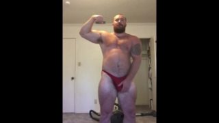 Bodybuilder Flexing in Revealing Posing Trunks OnlyfansBeefBeast