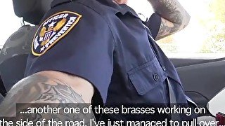 Fake Cop Spanish slut fucks cop for gasoline trip