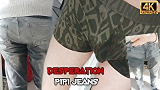 Piss desperation en public wetting jeans et culotte mouillé pleine de pipi